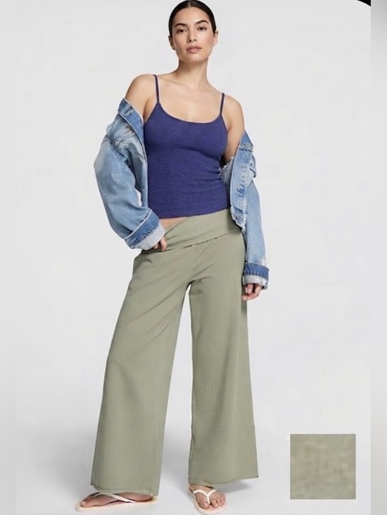 PINK Victoria's Secret Pants - EUC PINK Victoria's Secret Olive Sage Wide-Leg Palazzo Pants with pockets